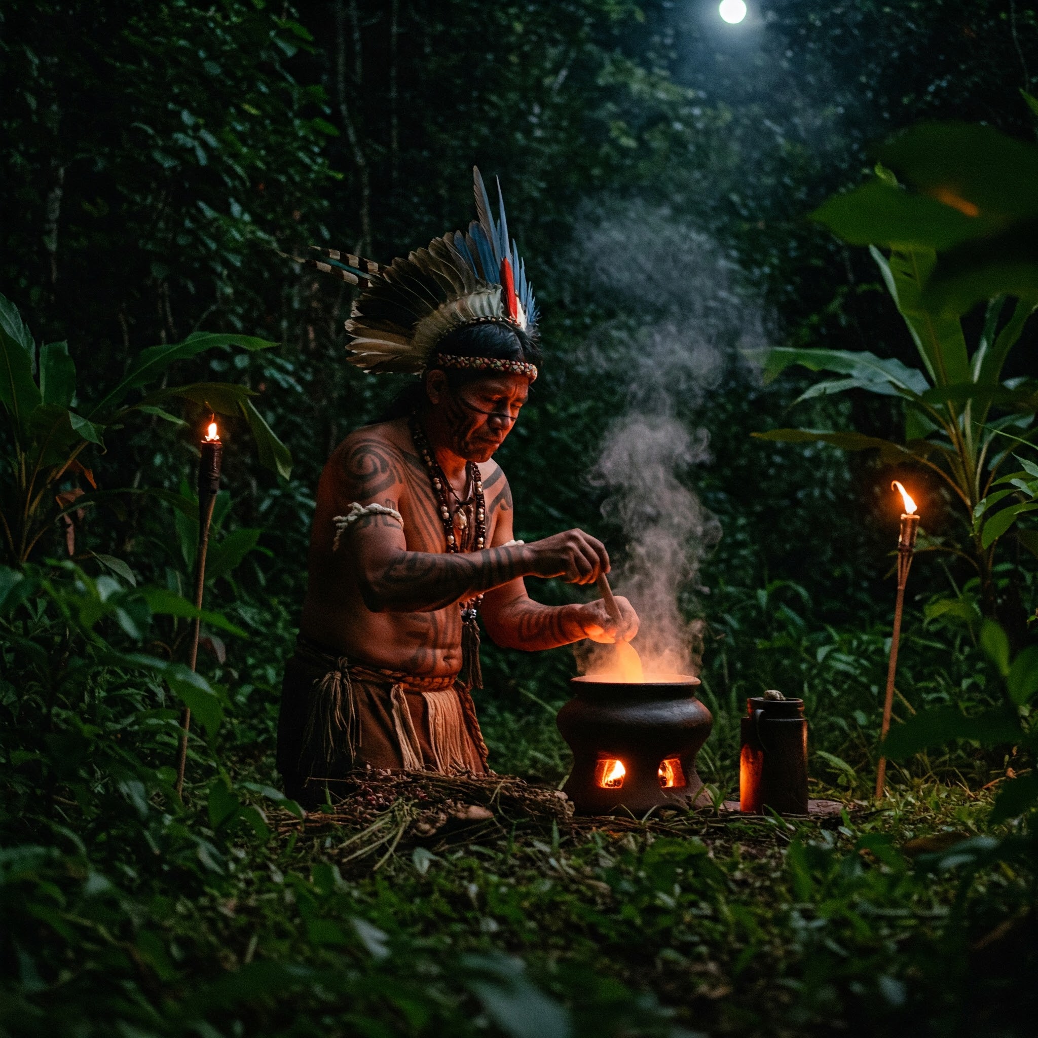 chaman fabricando bebidas poderosas para uniones de amor